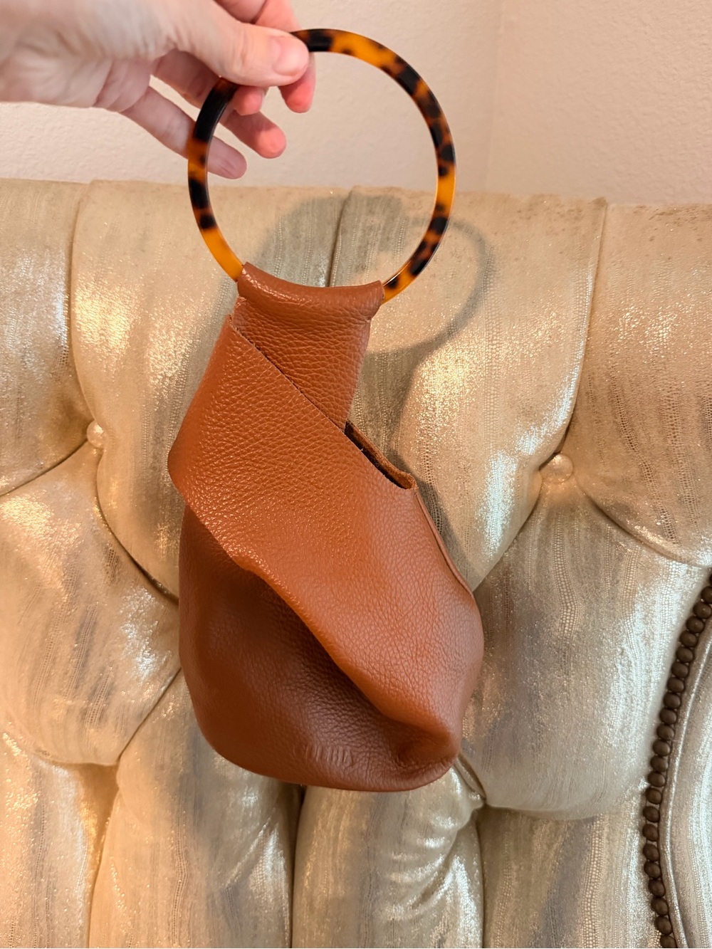 Brown Leather Ring-Handle Wristlet CULBIA Mini Leather Bag